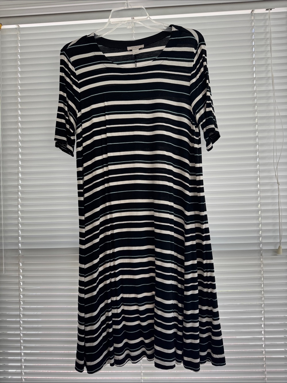 LOFT Black and White Striped Midi Dress